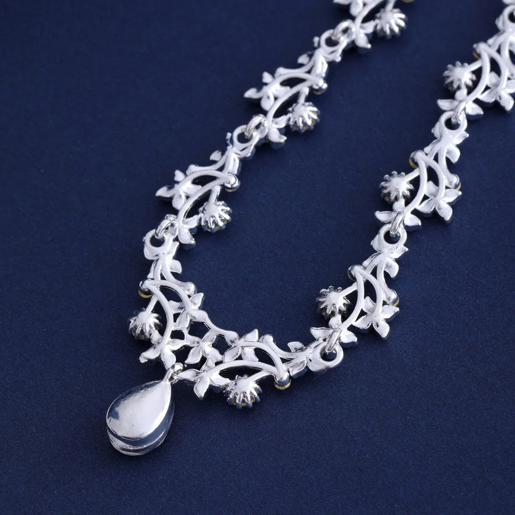Luxury Crystal Teardrop Floral Necklace And Earrings Jewelry Set, Elegant Bridal Jewelry For Wedding Party