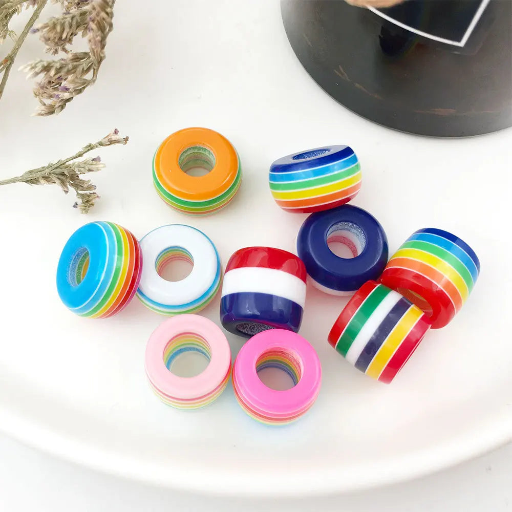 Acrylic Striped Barrel Large Hole Spacer Round Ball Beads 8x14mm for DIY Rainbow Bracelet