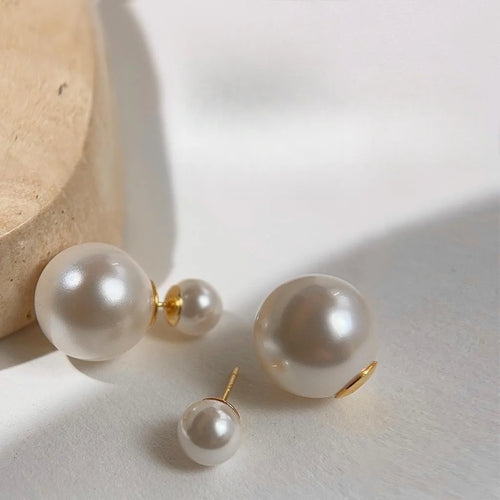 Silver Plated Glass Pearl Geometric Round Drop Earrings For Women Two Way Luxury Style