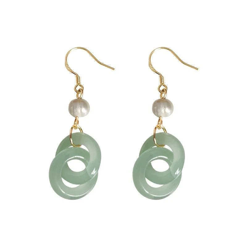 Freshwater Pearl Geometric Tassel Drop Earrings Light Jade Vintage Handmade Jewelry For Women