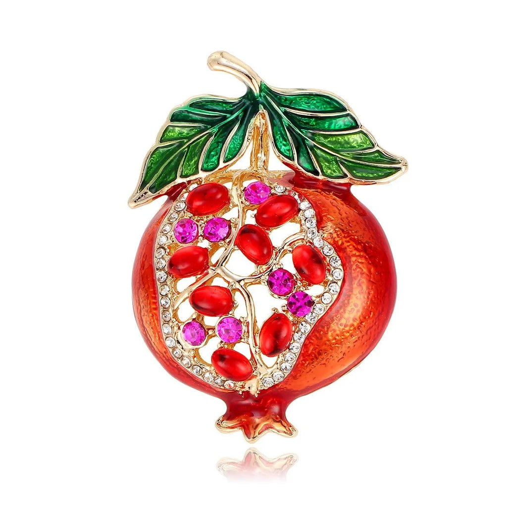 Elegant Enamel Pomegranate Fruit Brooch With Rhinestones, Women's Lapel Pin Corsage Suit Accessory Gift