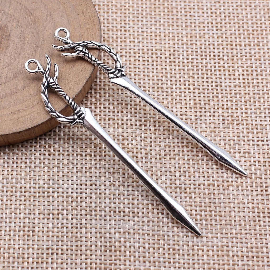 69mm 2.5g Antique Silver Zinc Alloy Cosplay Weapon Halberd Charm Pendant for DIY Jewelry Making