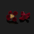 Elegant Red Velvet Flower Alloy Stud & Clip On No Piercing Sweet Floral Winter Women's Earrings