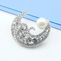 Elegant Crescent Moon Pearl Rhinestone Brooch For Women, Luxury Alloy Lapel Pin Corsage Suit Accessory Gift