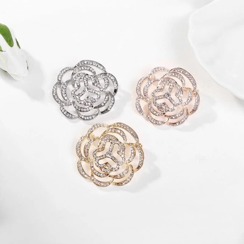 Elegant Rhinestone Alloy Women's Federation Emblem Flower Brooch Lapel Pin Corsage Suit Accessory Gift