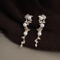 Elegant Copper Zircon Micro Pave Butterfly Floral Leaf Long Tassel Drop Earrings
