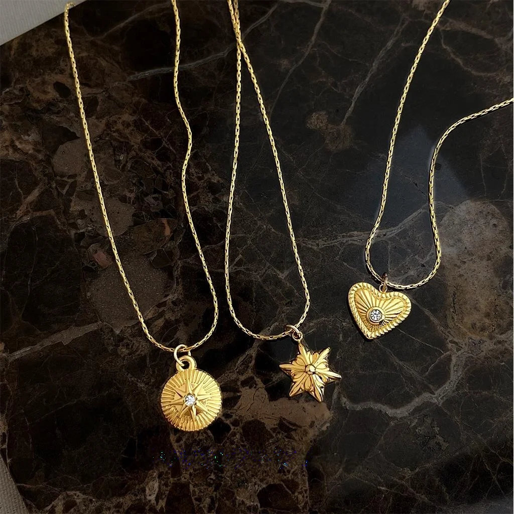 18K Gold Plated Stainless Steel Six Point Star Heart Geometric Choker Necklace