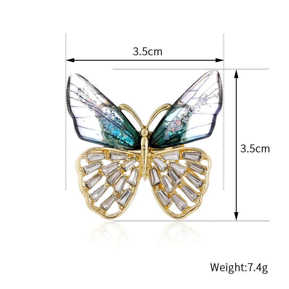 Elegant Butterfly Brooch With Rhinestone And Acrylic Wings, Gold Tone Alloy Lapel Pin Corsage Gift