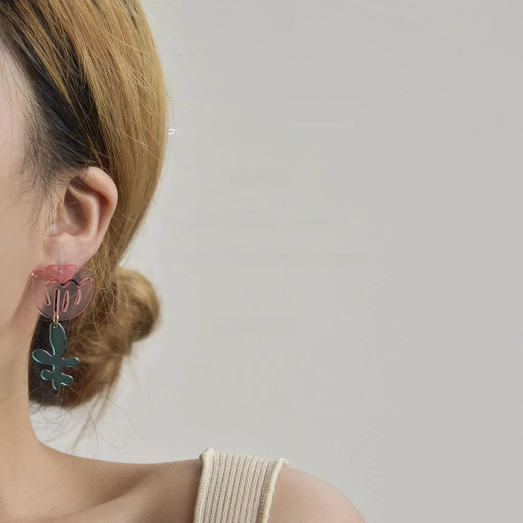 Korean Style Transparent Acrylic Flower Drop Earrings With Silver Plated Pins, Asymmetrical Colorblock Design