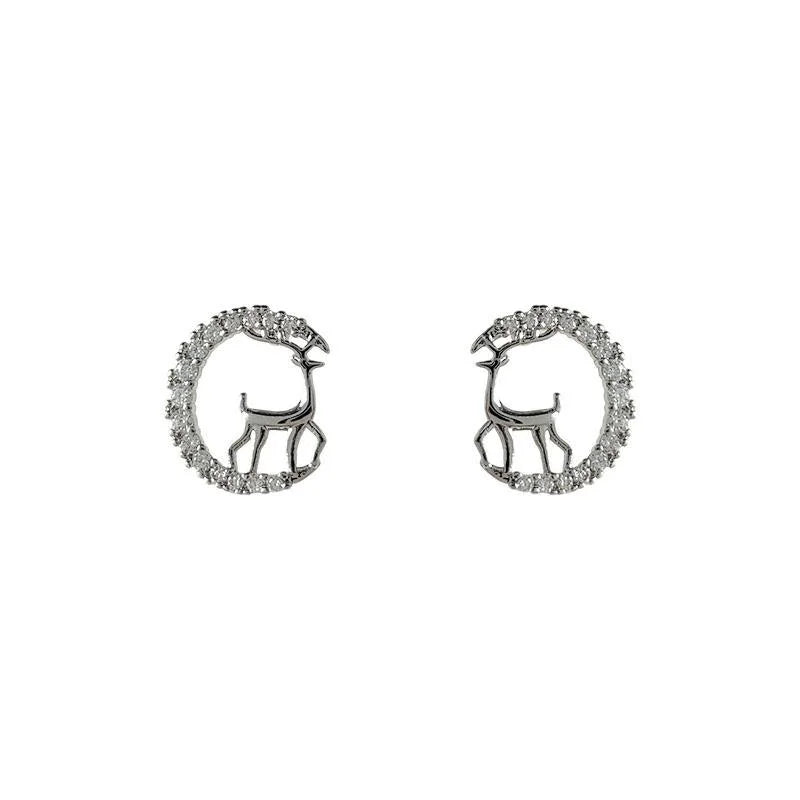 Cute Christmas Reindeer Micro Pave Zircon Copper Stud Earrings