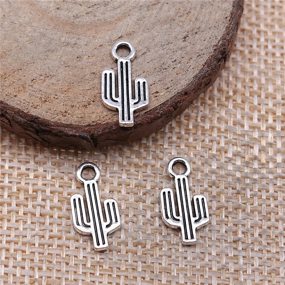 7x15mm 0.4g Antique Silver Zinc Alloy Cactus Connector Charm for DIY Bracelet Jewelry Making