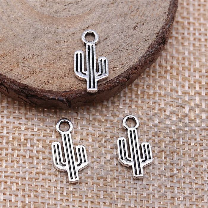 7x15mm 0.4g Antique Silver Zinc Alloy Cactus Connector Charm for DIY Bracelet Jewelry Making