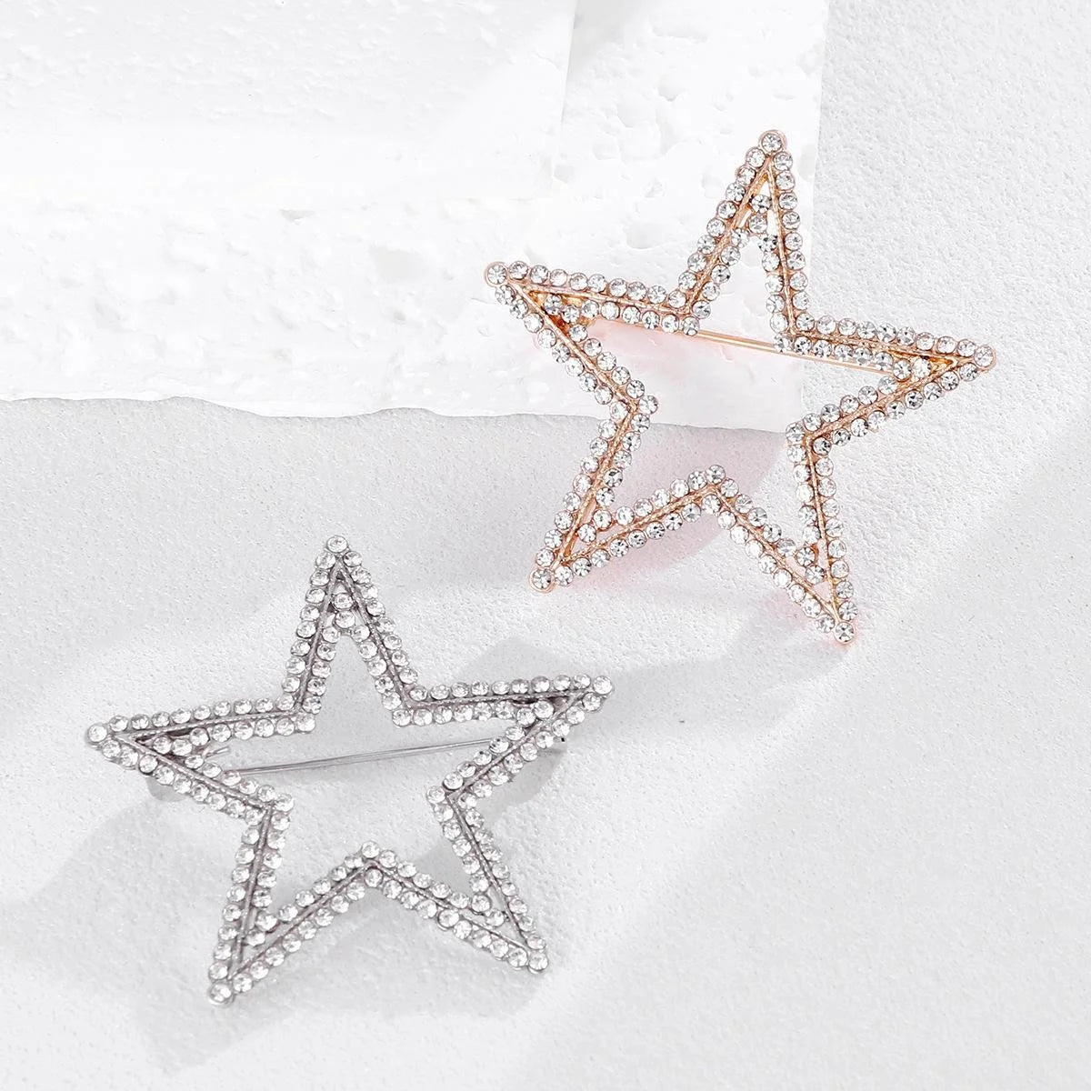 Elegant Hollow Five Point Star Rhinestone Brooch, Silver Alloy Lapel Pin Corsage Suit Accessory Gift