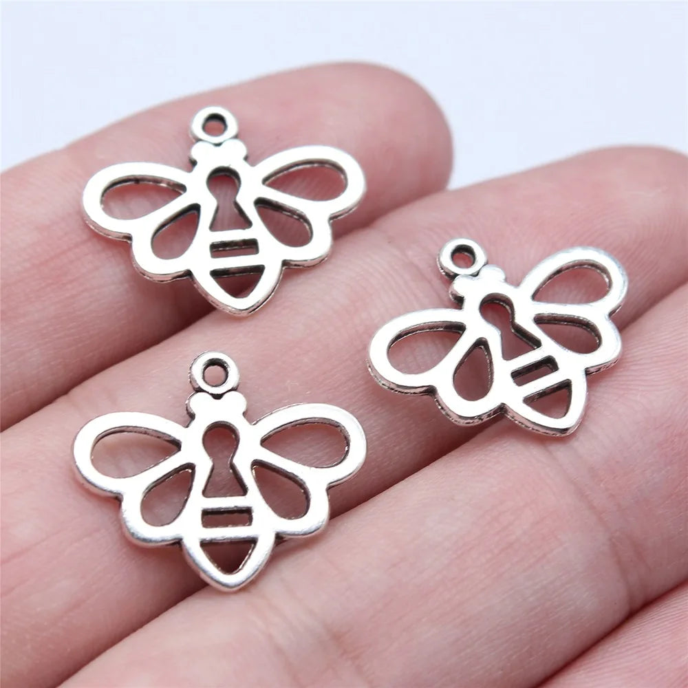 17x21mm 1.1g Multicolor Zinc Alloy Hollow Abstract Bee Charm Pendant for DIY Necklace Bracelet Making