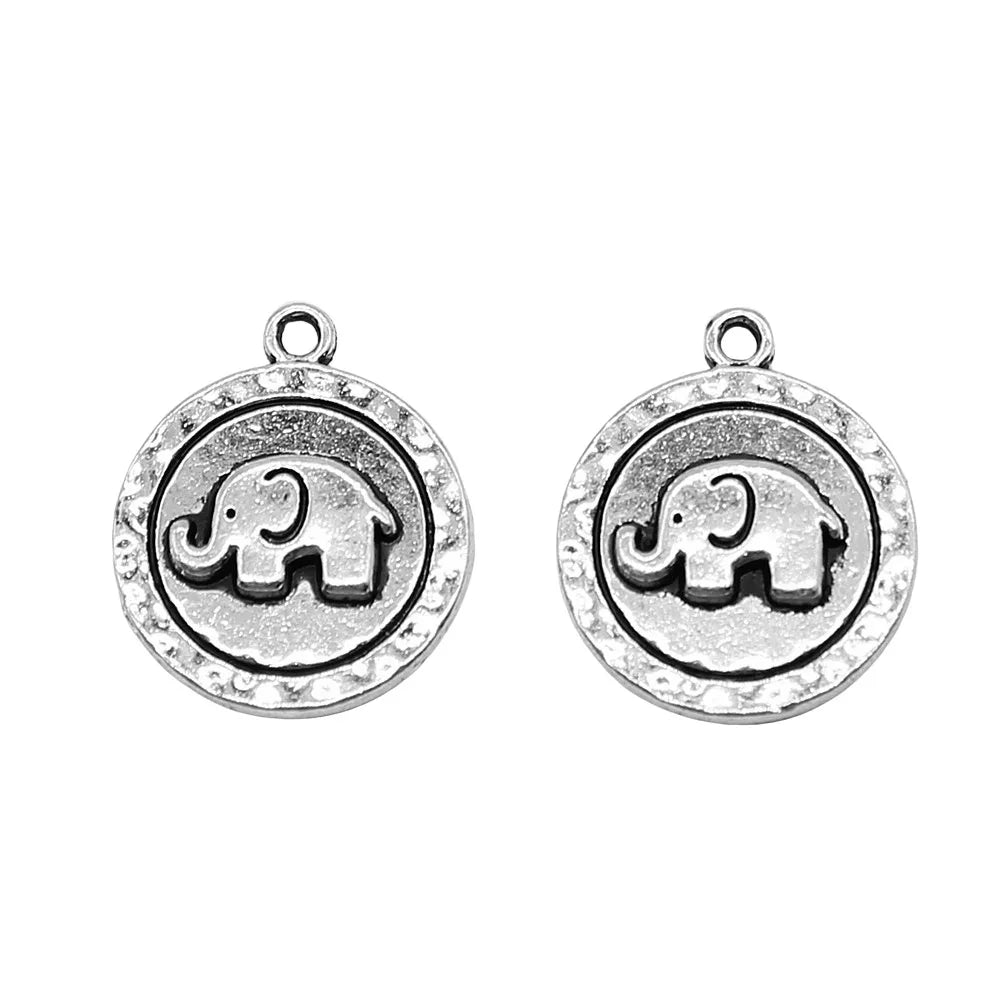 16x19mm 2.3g Antique Silver Zinc Alloy Round Elephant Charm Pendant for DIY Necklace Jewelry Making