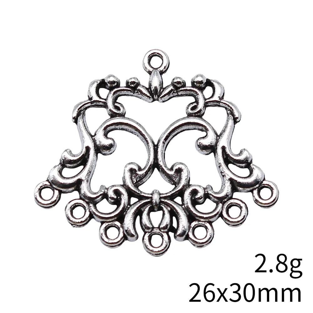 26x30mm 2.8g Antique Silver Zinc Alloy Geometric Flower Earring Connector Charms for DIY Earrings
