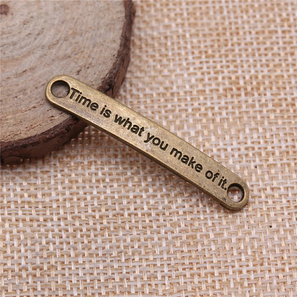 45x7mm 1.6g Zinc Alloy Time Is What You Make Of It Bar Connector Charm for DIY Bracelet Making