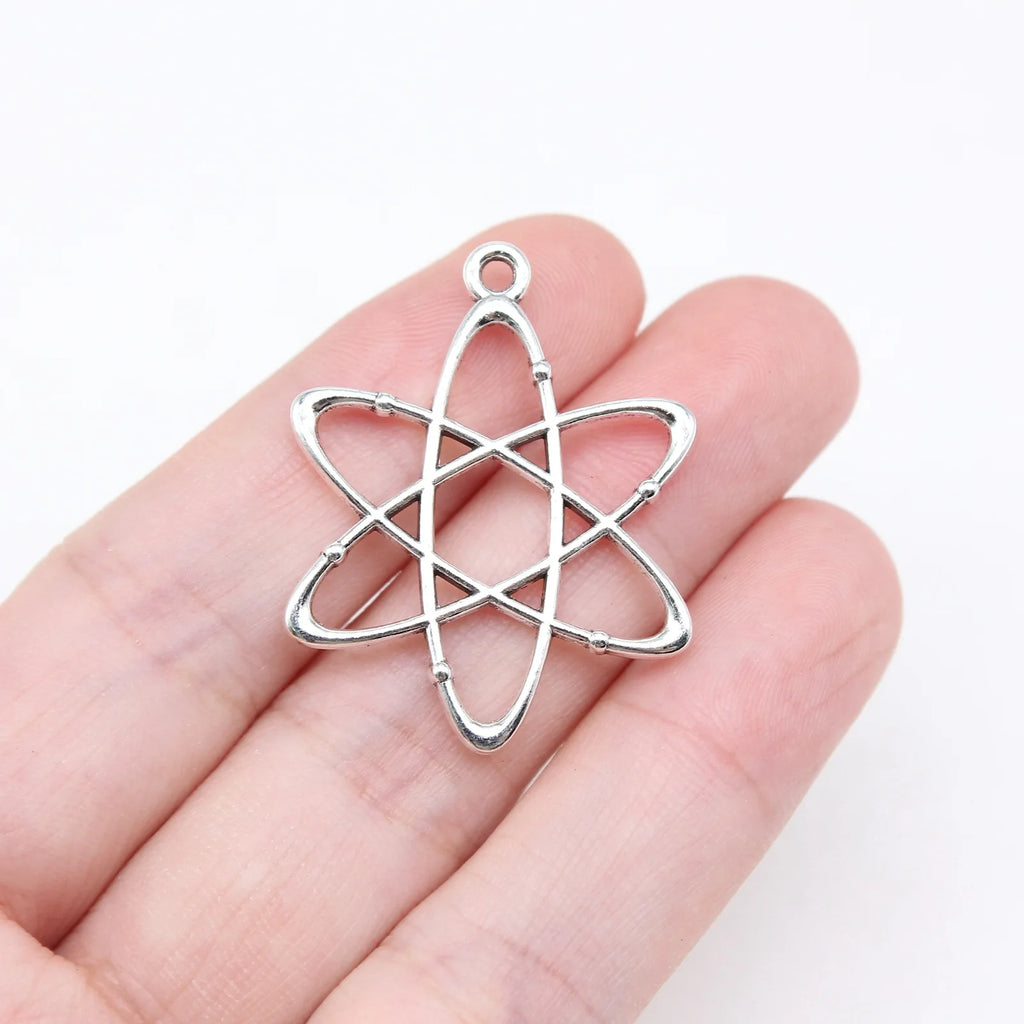 33x26mm 2.6g Antique Silver Zinc Alloy Atom Structure Charm Pendant for DIY Science Theme Jewelry