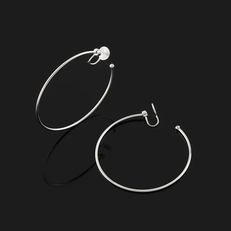 Elegant Oversized Silver Alloy Round Spiral Hoop Stud & Clip On No Piercing Statement Earrings