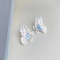 Hand Painted Butterfly Zircon Stud Earrings Eco Copper Silver Plated Fairy Forest Jewelry