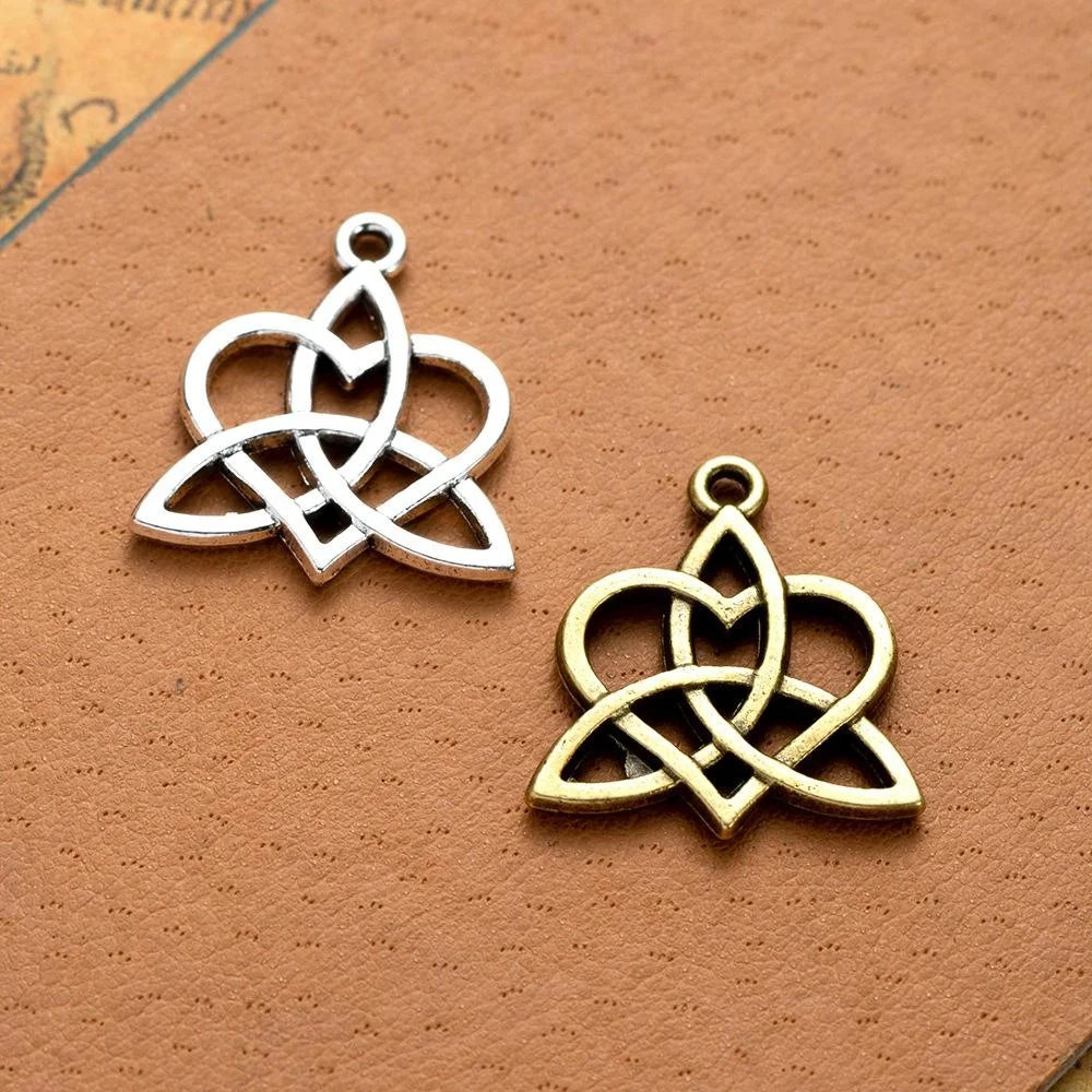 24x22MM Antique Silver Zinc Alloy Heart Celtic Knot Hollow Double Sided Charm Pendant for DIY Necklace Bracelet Jewelry