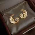 14K Plated Moon Stud Earrings Eco-Friendly Copper Geometric Light Luxury Ear Jewelry