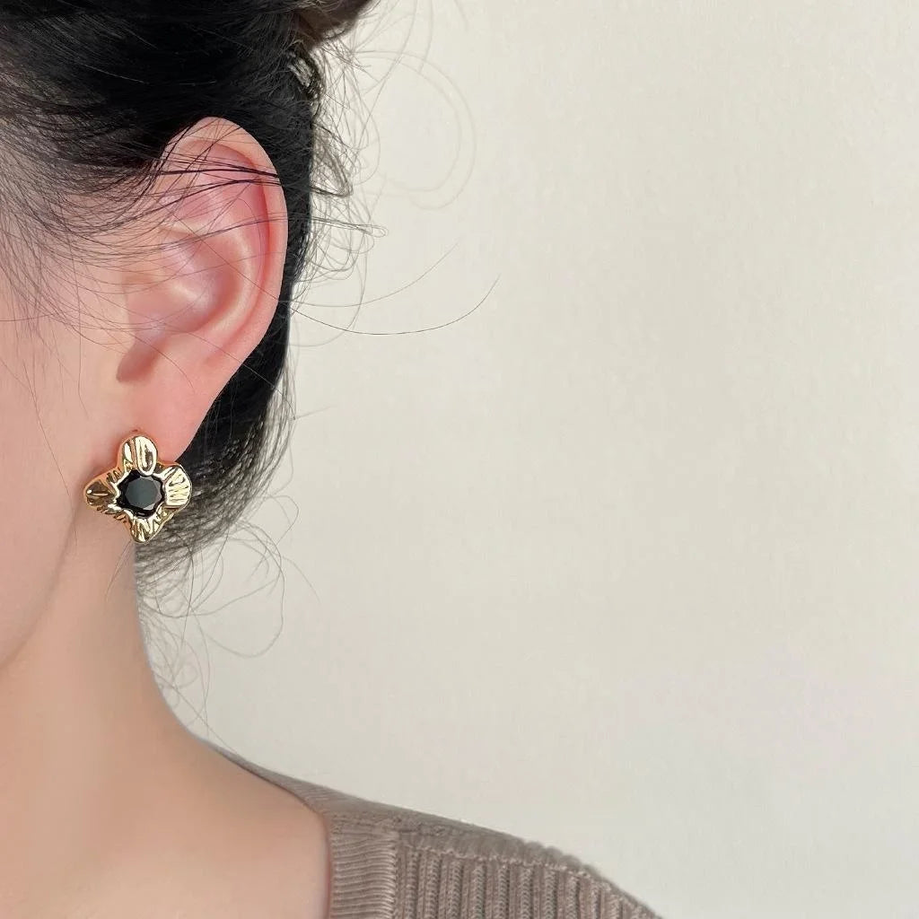14K Gold Plated Copper Irregular Geometric Zircon Stud Earrings Minimalist Luxury Jewelry
