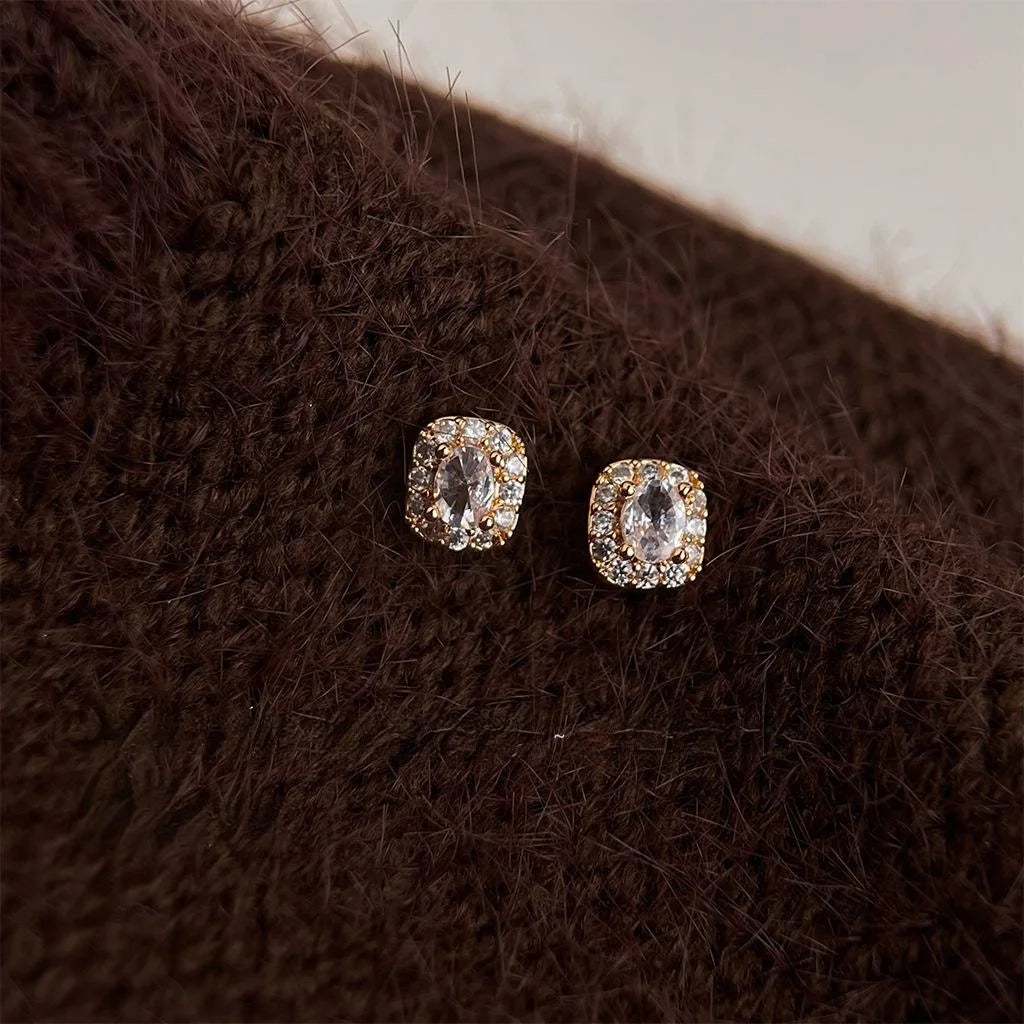 Mini Micro Pave Zircon Square Geometric Copper Stud Earrings Minimalist Fashion Jewelry