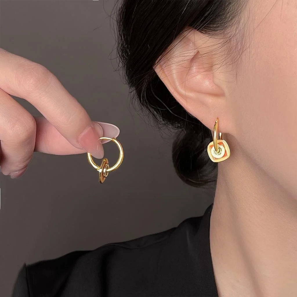 Designer Chinese Style Enamel Painted Geometric Copper Drop Earrings For Women