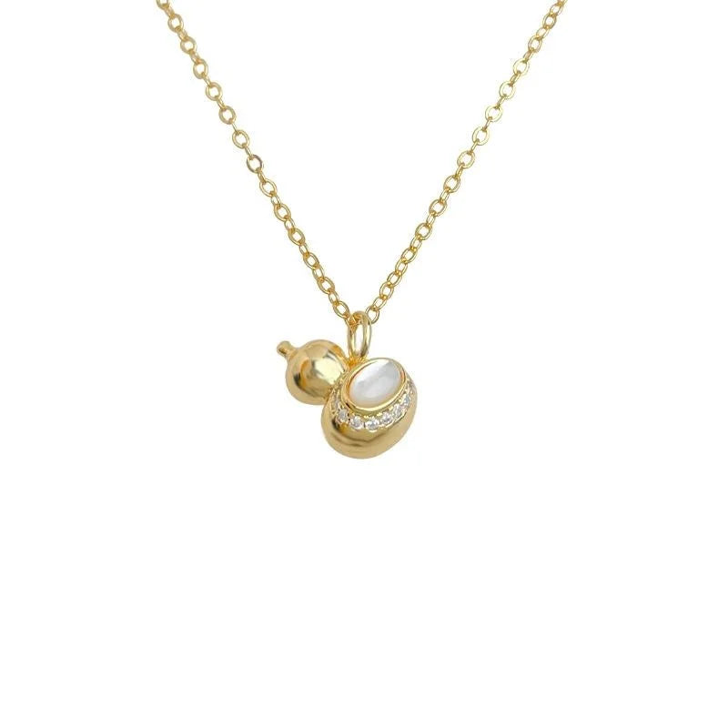 Light Luxury 18K Gold Plated Copper Mother Of Pearl Zircon Gourd Pendant Necklace For Women