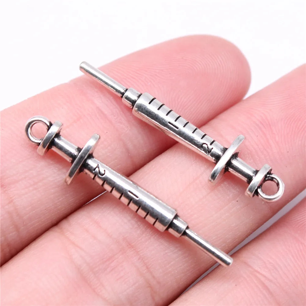 36x9mm 2g Multicolor Zinc Alloy Syringe Charm Pendant for DIY Medical Theme Jewelry Making