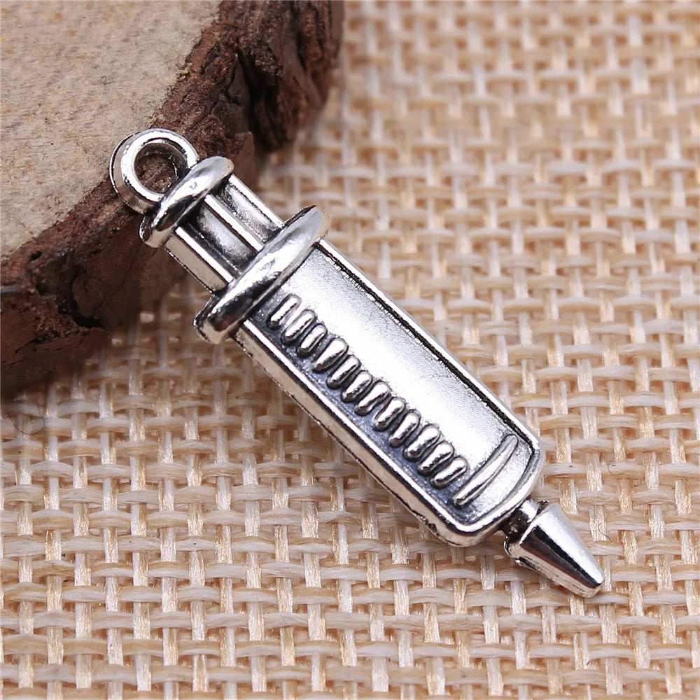 30x8mm 1.3g Multicolor Zinc Alloy Syringe Charm Pendant for DIY Medical Theme Jewelry Making