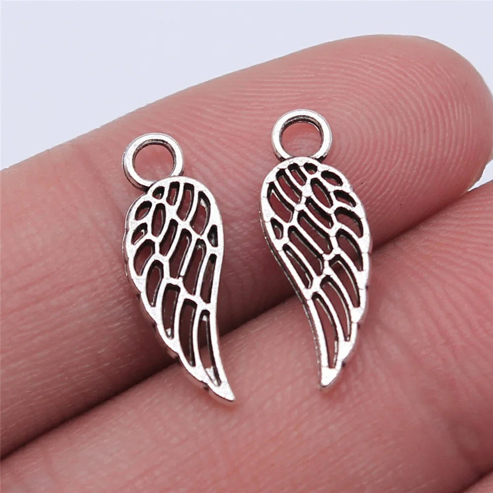 18x7mm 0.4g Multicolor Zinc Alloy Hollow Wing Charm Pendant for Angel Theme DIY Jewelry Making