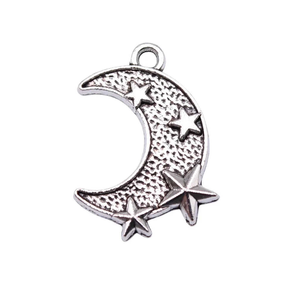22x16mm 1.2g Antique Silver Zinc Alloy Star Moon Charm Pendant for DIY Necklace Bracelet Making