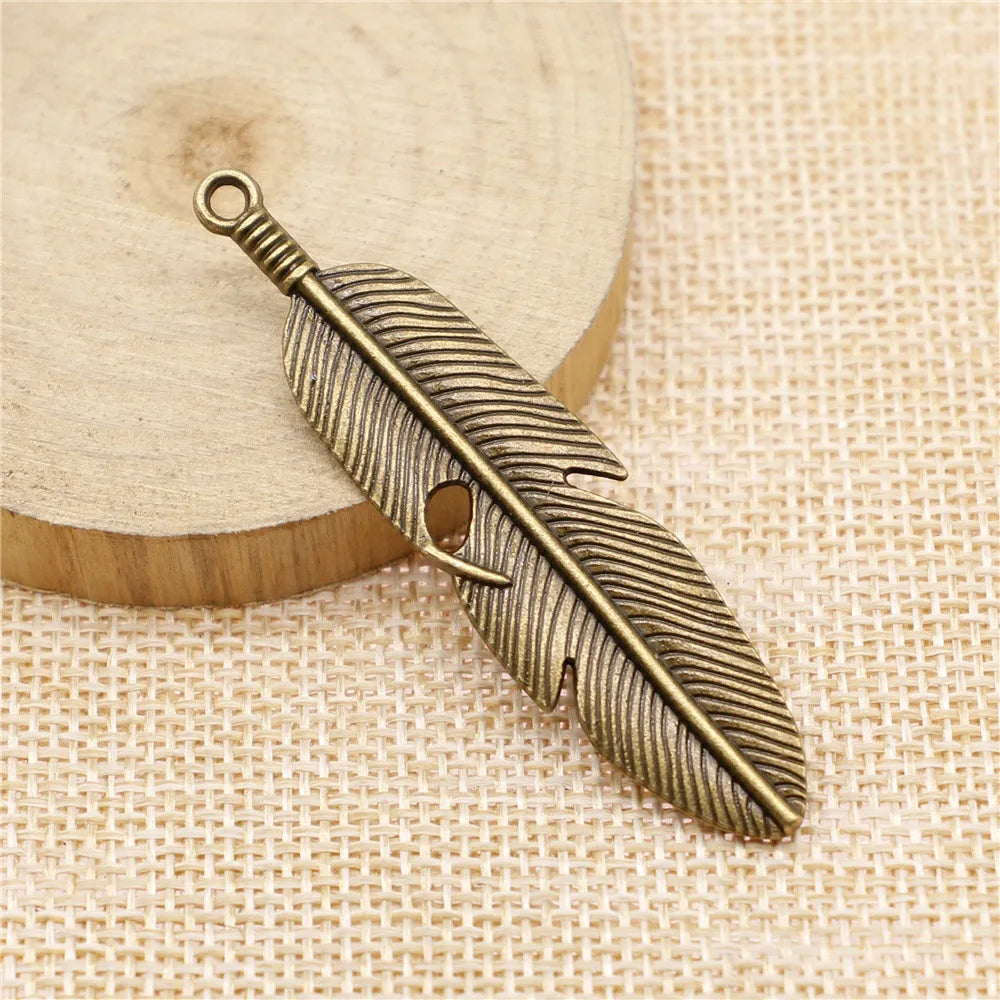 62x15mm 5.5g Multicolor Zinc Alloy Feather Charm Pendant for Necklace Earring DIY Jewelry Making