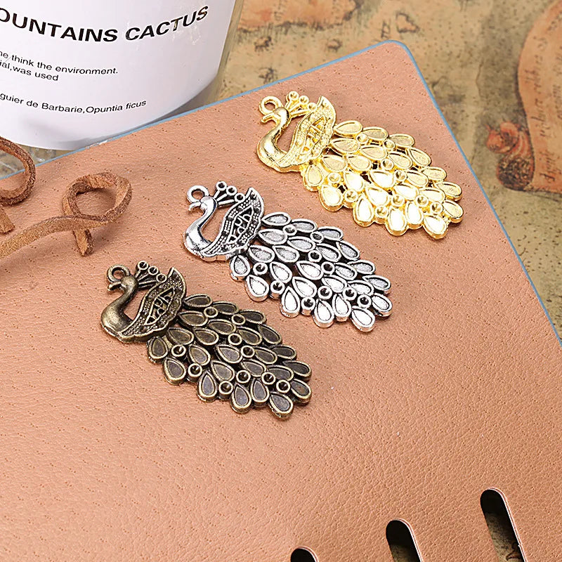 43x22MM Zinc Alloy Peacock Charm Pendant for DIY Necklace Bracelet Jewelry Making