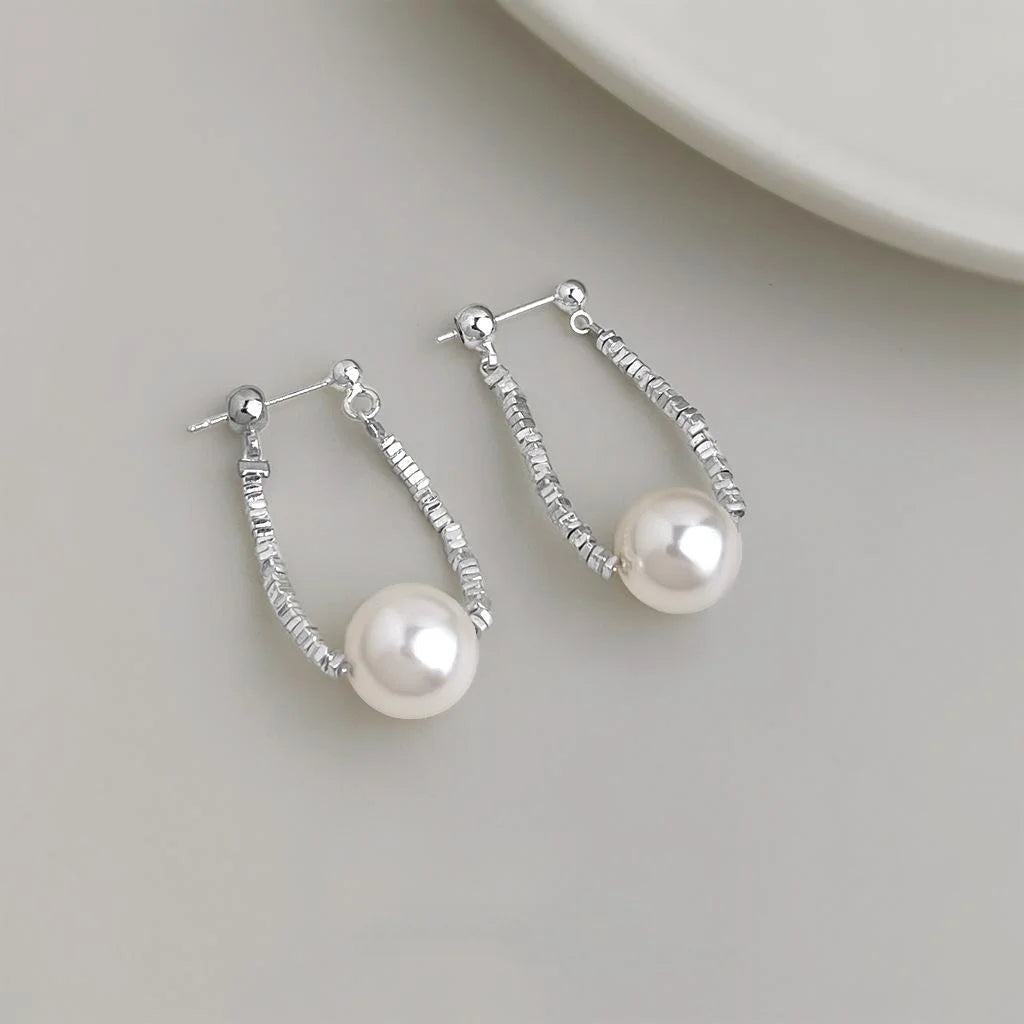 Light Luxury Geometric Glass Pearl Drop Earrings Handmade Commuter Jewelry for Women
