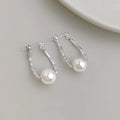 Light Luxury Geometric Glass Pearl Drop Earrings Handmade Commuter Jewelry for Women