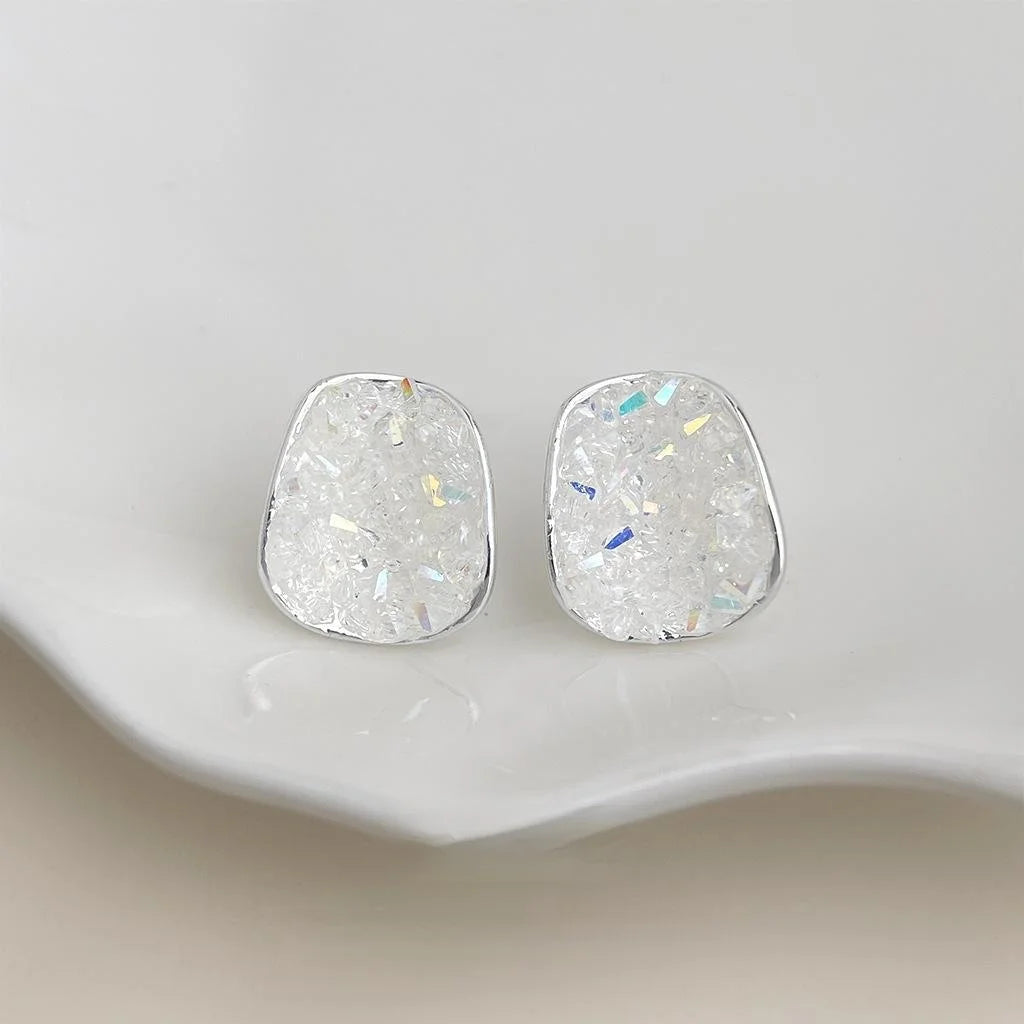 Fashion Glass Crystal Geometric Stud Earrings Handmade Sweet Minimalist Summer Vacation Style