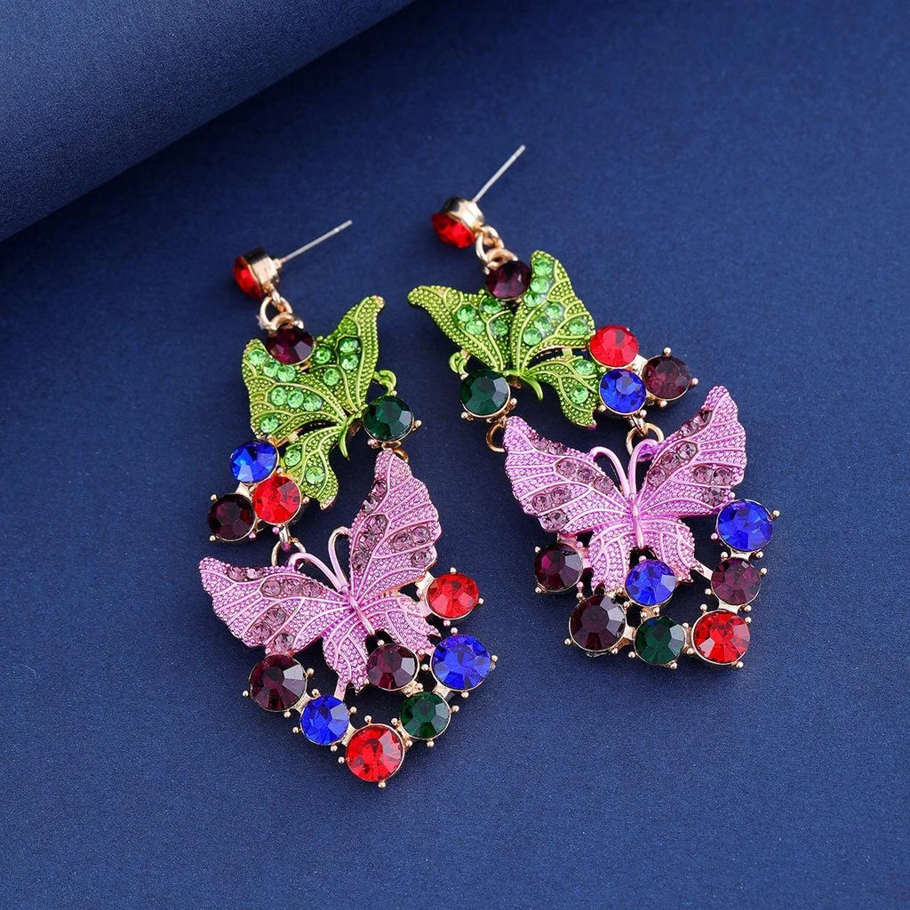 Luxury Rhinestone Butterfly Earrings And Necklace Jewelry Set For Women, Alloy Crystal Bridal Banquet Party Jewelry