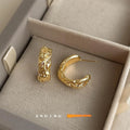 14K Gold Plated Copper C Shape Hoop Earrings Textured Geometric Minimalist Luxury Style