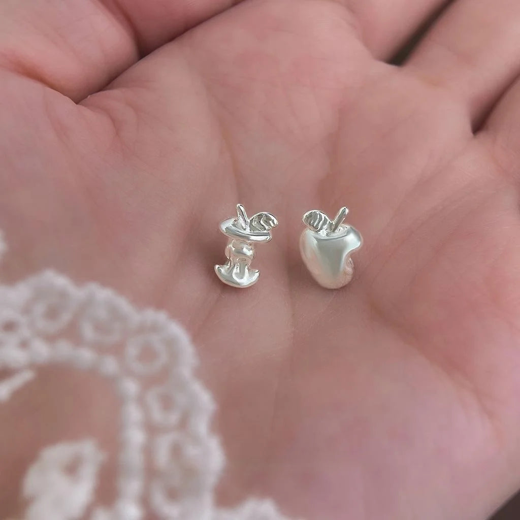 Style Fresh Asymmetric Apple AB Stud Earrings Copper Fruit Design