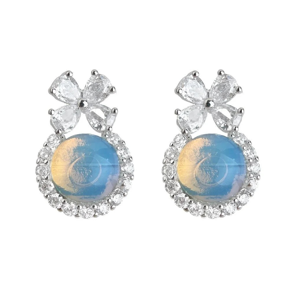 Eco-Friendly Copper Zircon Butterfly Flower Stud Earrings Sweet Light Luxury Geometric Jewelry