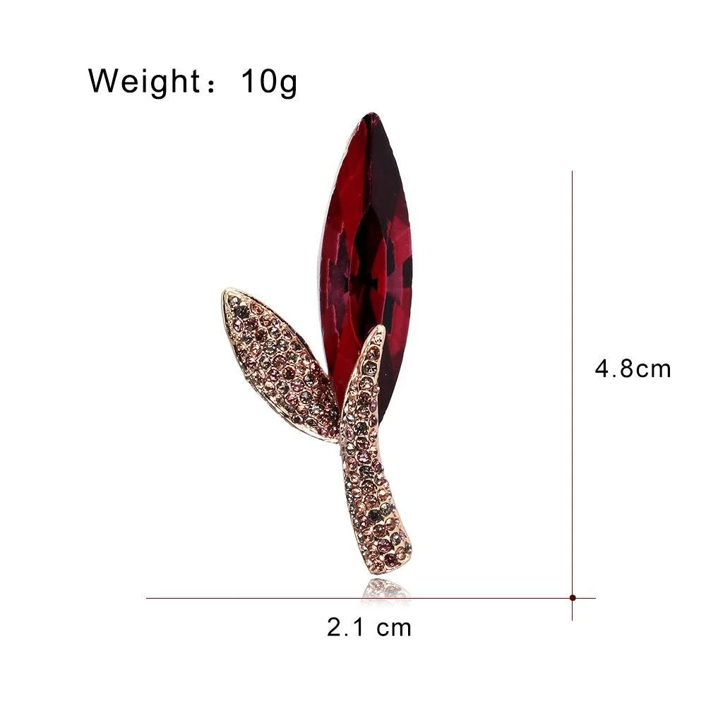 Luxury Blue Crystal Leaf Brooch With Rhinestone Alloy Stem, Elegant Lapel Pin Corsage For Suit Accessory Gift