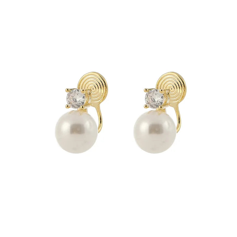 Vintage French Spiral Pearl Crystal Stud & Clip On No Piercing Elegant Alloy Statement Earrings