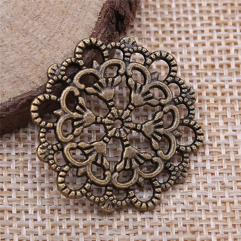 28x28mm 3g Zinc Alloy Geometric Flower Filigree Charm Pendant for DIY Earrings Necklace Making