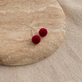 Burgundy Flocked Furry Round Geometric Ball Stud Earrings, Copper