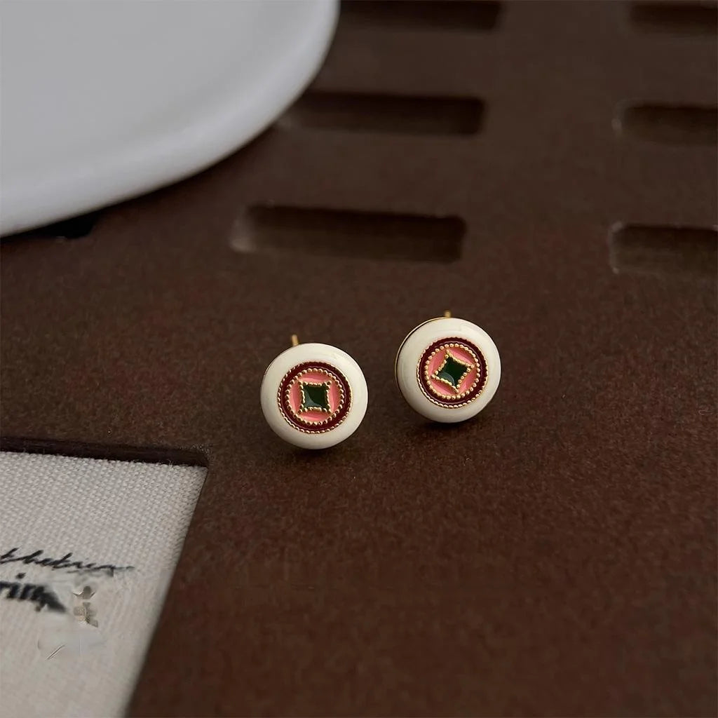 New Chinese Copper Drip Glaze Coin Geometric Vintage Ethnic Style Stud Earrings