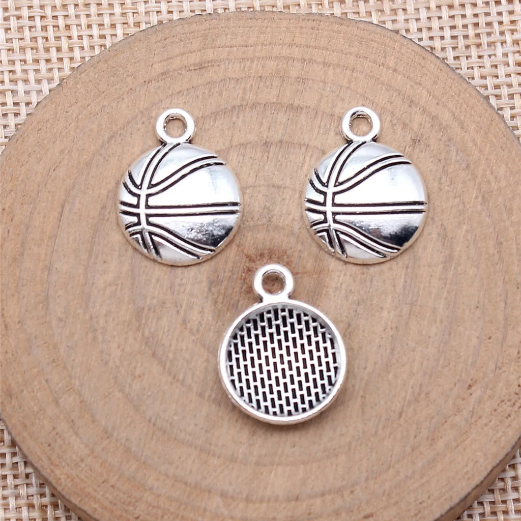 18x14mm 0.9g Antique Silver Zinc Alloy Basketball Charm Pendant for DIY Sports Jewelry Making