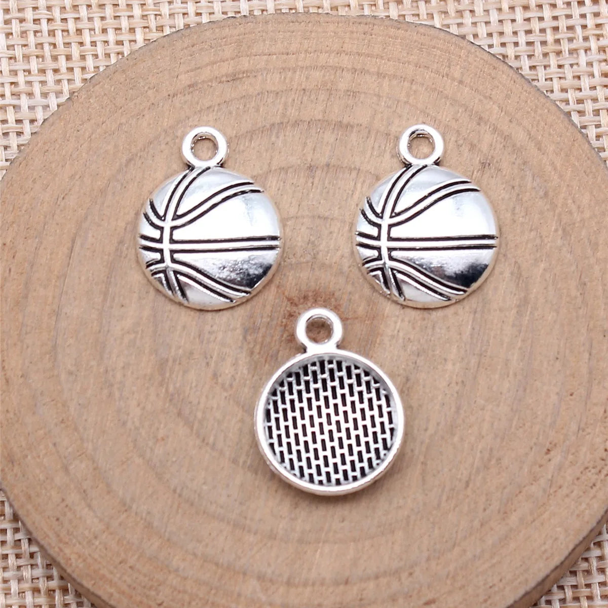 18x14mm 0.9g Antique Silver Zinc Alloy Basketball Charm Pendant for DIY Sports Jewelry Making